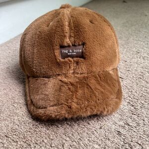 Rag & Bone Brown Faux Fur Baseball Hat Cap